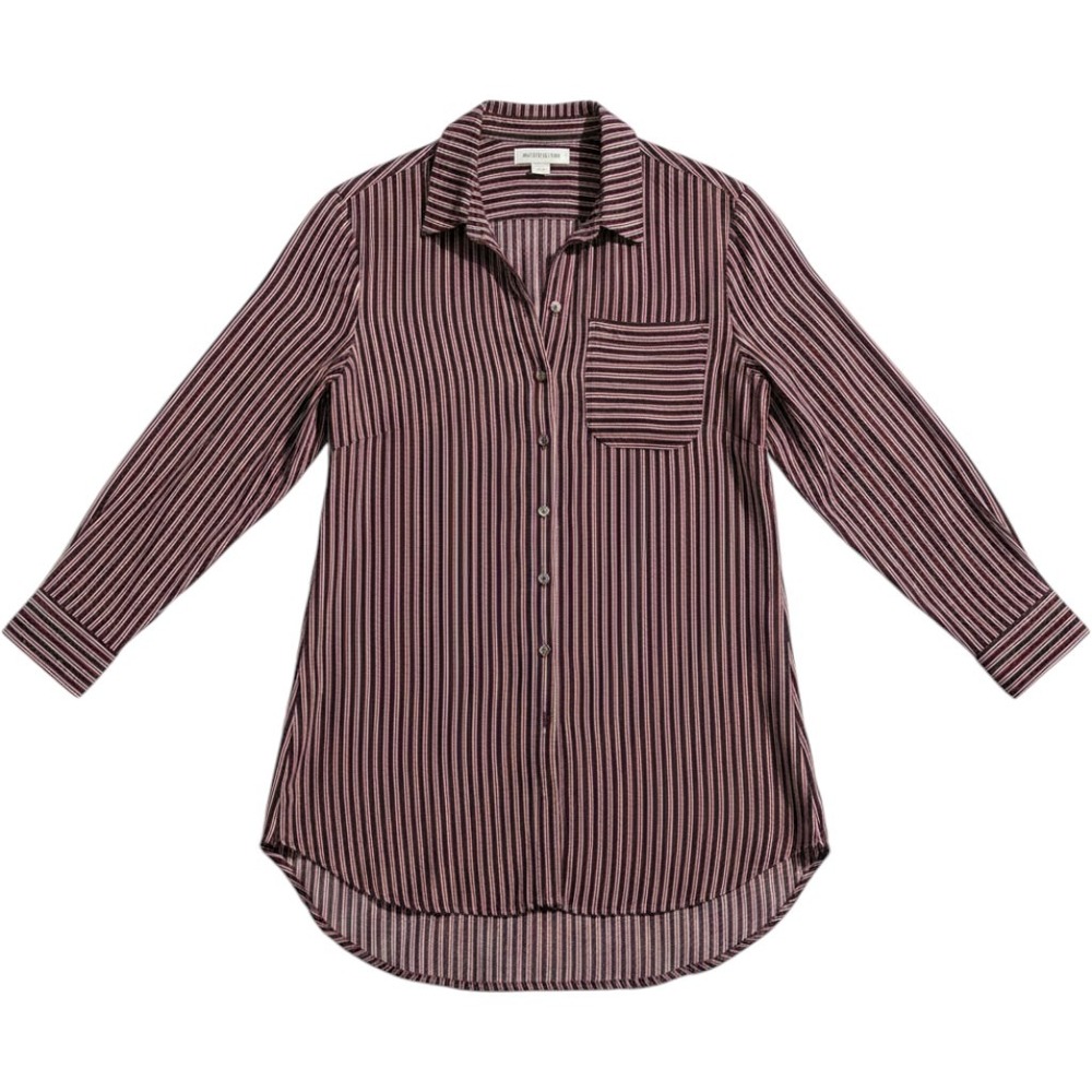 Maeve Anthropologie Striped High Low Button Down Tunic Shirt Navy Red Large